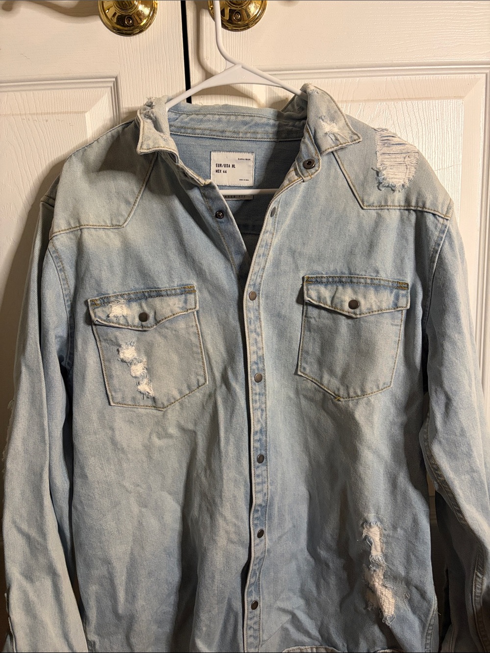 Zara Men Light Wash Distressed Denim Jacket